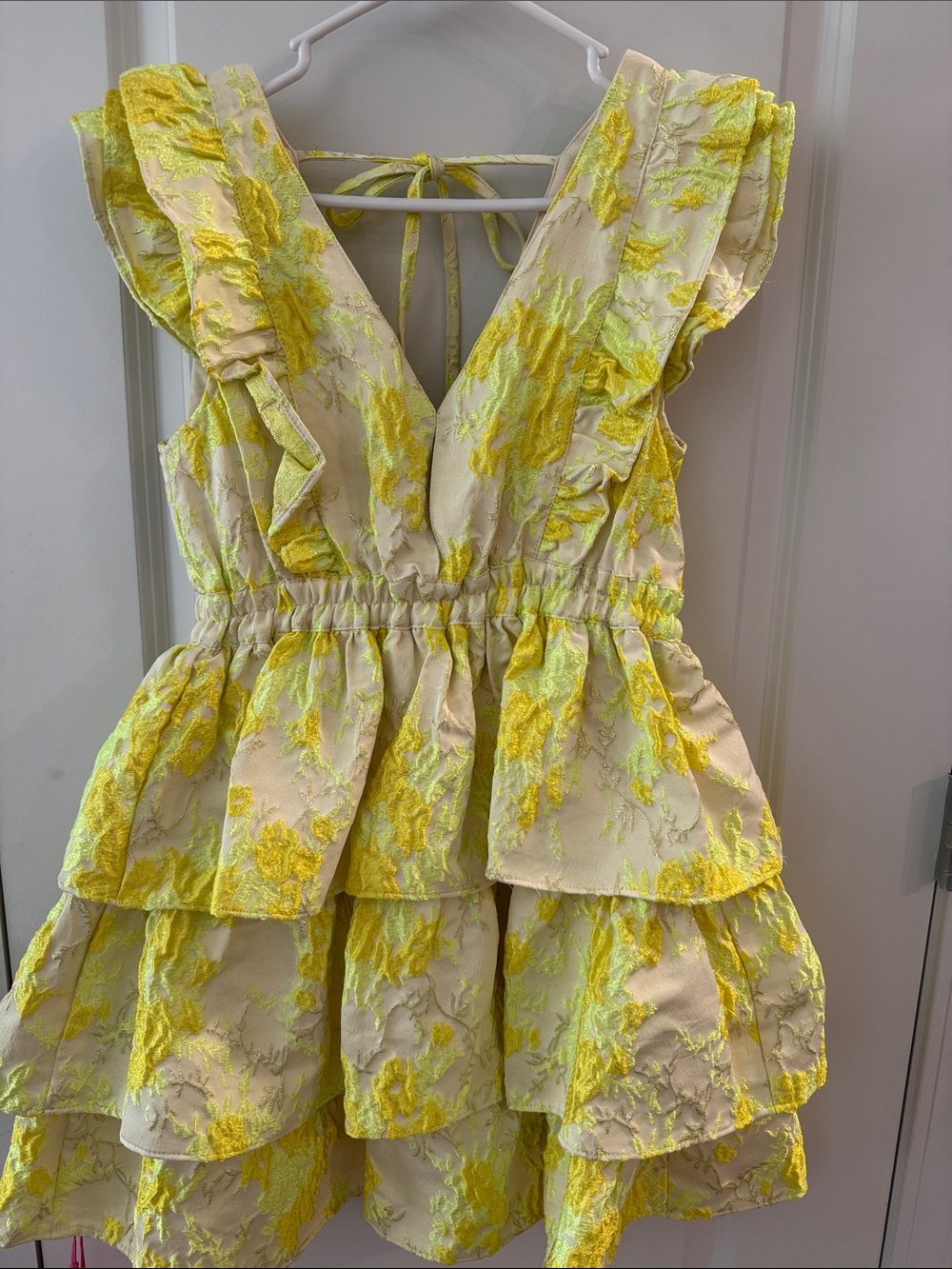 Buddy Love Yellow Floral Ruffle Tiered Mini Dress